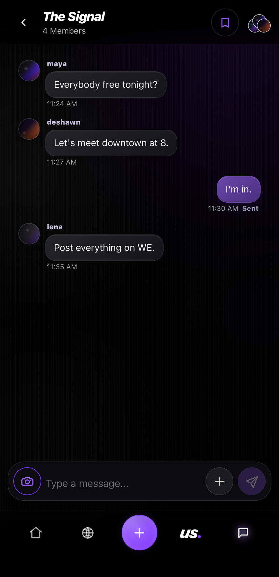 A sample group conversation in WE Chat