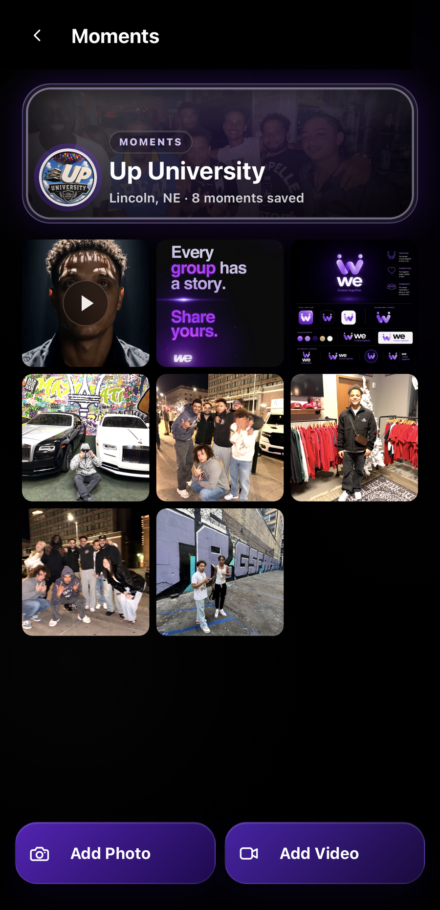 Moments: the group's private photo and video album