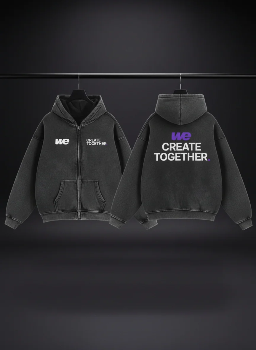 WE Zip-Up Hoodie in Washed Black